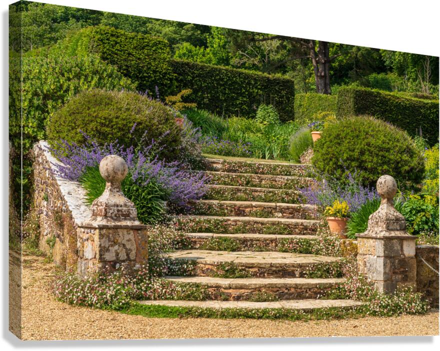 Stone steps into a hedged flower garden on the Isle of Wight Canvas Print