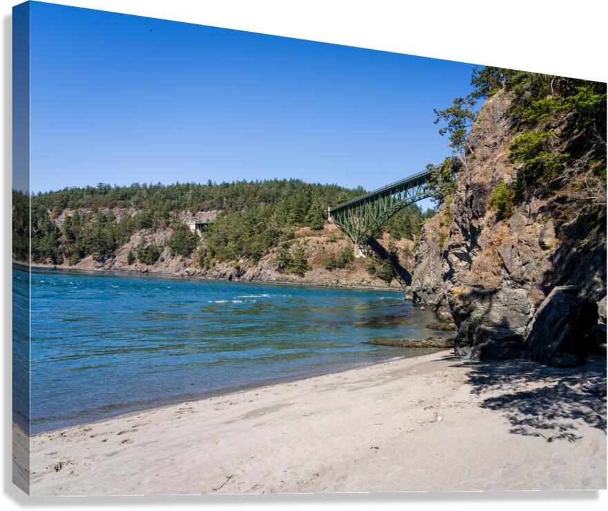 Turbulent water of Deception Pass under historic cantilevered br Canvas Print