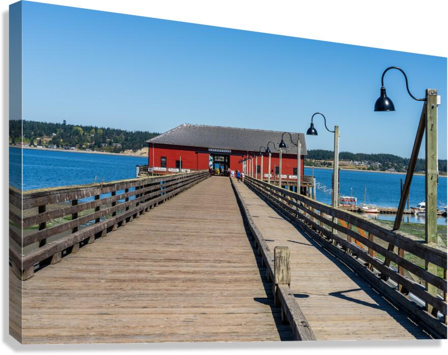 Wooden pier leading to famous red Coupeville wharf on Whidbey Is Canvas Print