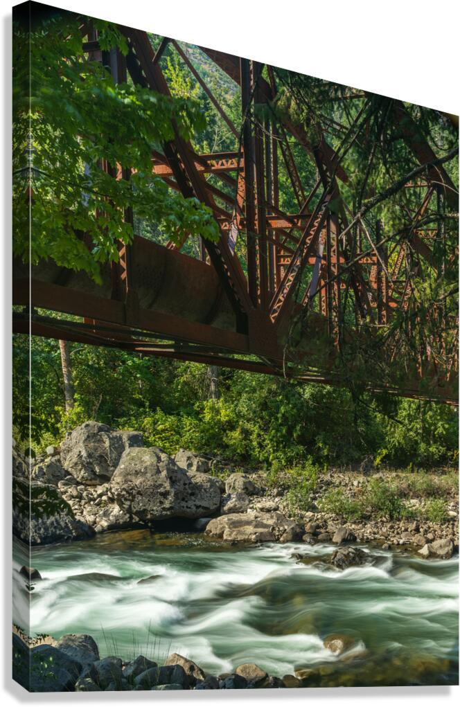 Tumwater Canyon pipeline bridge over Wenatchee River in Washingt Canvas Print
