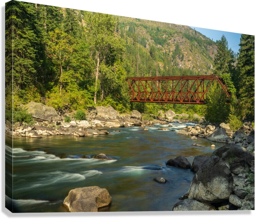 Tumwater Canyon pipeline bridge over Wenatchee River in Washingt Canvas Print