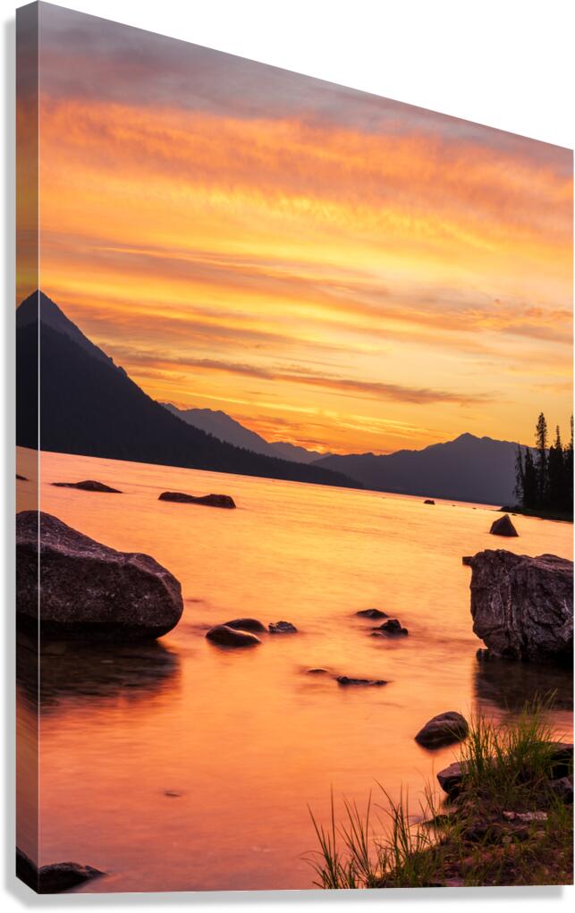 Vibrant sunset over Lake Wenatchee in the Cascade Mountains WA Canvas Print