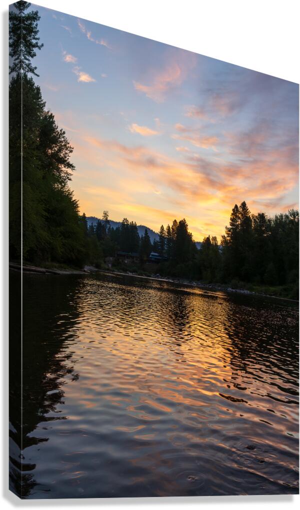 Sunrise over Wenatchee River in Leavenworth Washington State Canvas Print