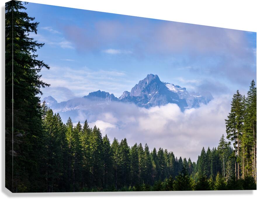 Whitehorse Mountain seen through rolling clouds and mist from Ro Canvas Print