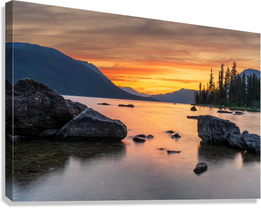 Vibrant sunset over Lake Wenatchee in the Cascade Mountains WA Canvas Print