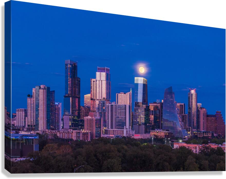 Harvest moon over the Austin skyline from Zilker Park Canvas Print