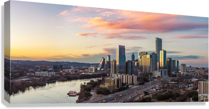 Wide panorama 2026 Austin skyline at sunset Canvas Print