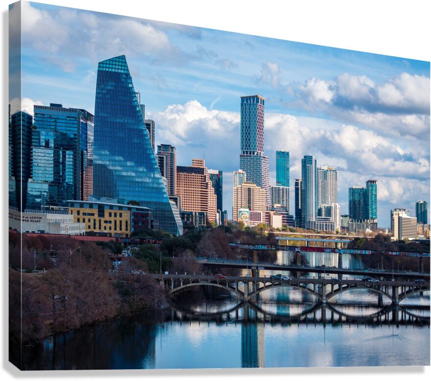 Close Up of Austin Skyline with the Sail Building and River Brid Canvas Print