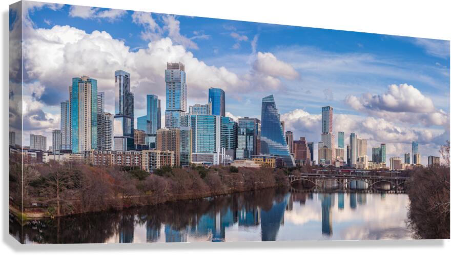 Panoramic Photography of Austin Skyline with New Skyscraper Refl Canvas Print