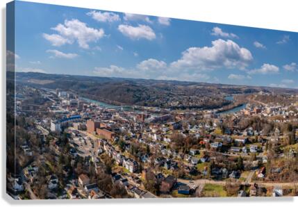 Aerial drone view of the downtown and university in Morgantown  Canvas Print