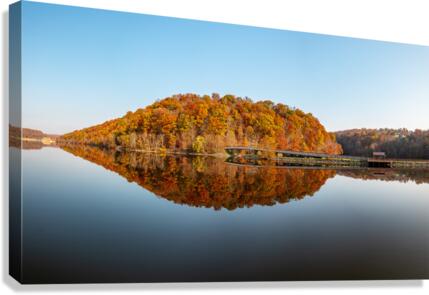 Perfect reflection of autumn leaves in Cheat Lake  Canvas Print