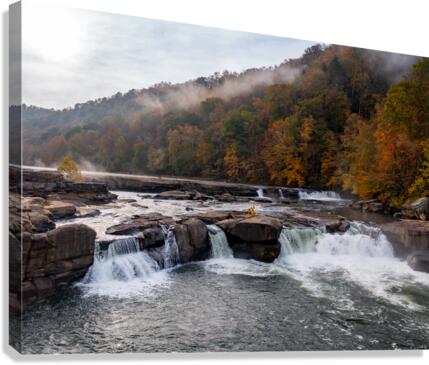 Cascades of the Valley Falls on a misty fall day  Canvas Print