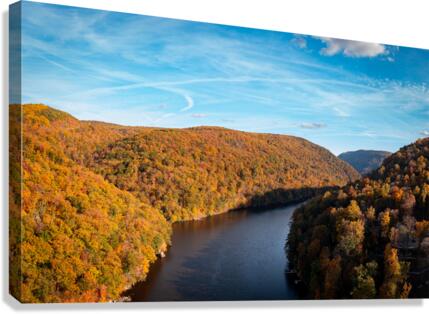 Autumn view of the Cheat river entering the lake in Morgantown WV  Canvas Print