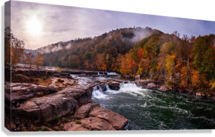 Panoramic Valley Falls on a misty autumn day  Canvas Print