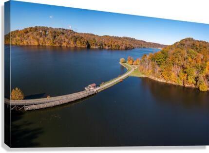Fall colors surround the lake and trail at Cheat Lake Park  Canvas Print