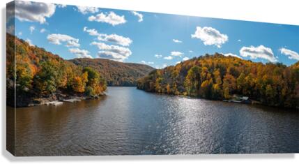 Panorama of the Cheat river entering the lake  Canvas Print