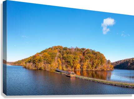 Fall color on hill by the lake and trail at Cheat Lake Park  Canvas Print