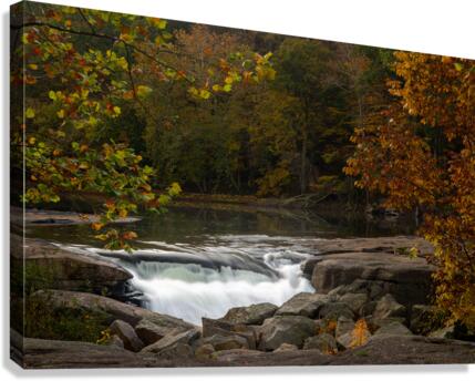 Framed view of the Valley Falls on a misty autumn day  Canvas Print