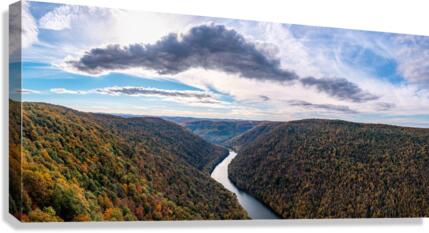  Wide panorama of Cheat River valley in West Virginia with fall colors Canvas Print