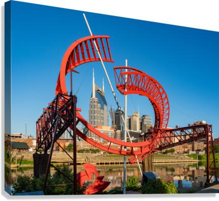 Modern sculpture frames the skyline of Nashville Tennessee  Canvas Print