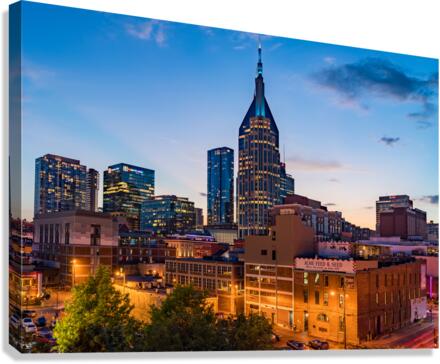 Skyline of Nashville with focus on Broadway in the evening  Canvas Print