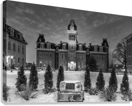Black and White Woodburn Hall at West Virginia University  Canvas Print