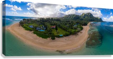 Aerial drone shot of Tunnels Beach on Kauai  Canvas Print