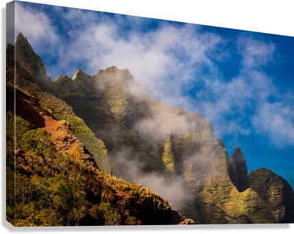 View of the fluted rocks of the Na Pali coastline  Canvas Print