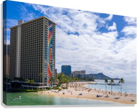Hilton Hawaiian Village frames the shore in Waikiki Hawaii  Canvas Print