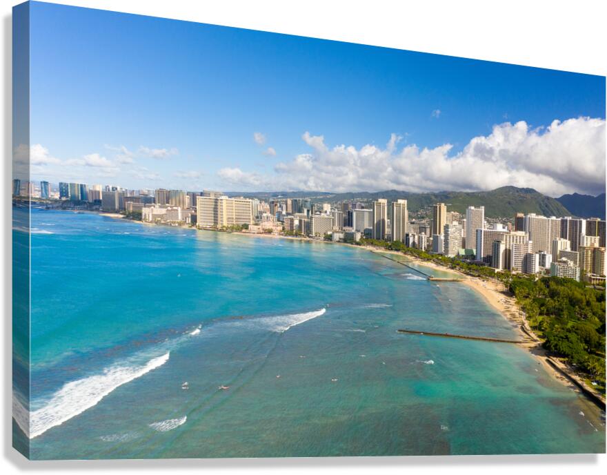 Aerial view of Waikiki looking towards Honolulu  Canvas Print