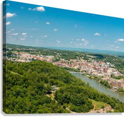Aerial drone image of the downtown and university in Morgantown  Canvas Print