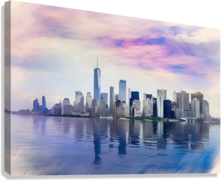 Pastel digital painting of panorama of Manhattan with calm water  Canvas Print