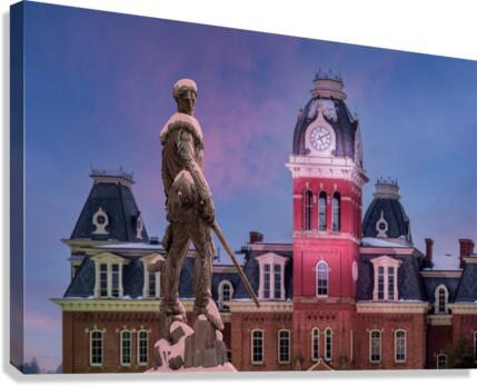 Mountaineer statue against Woodburn Hall tower  Canvas Print