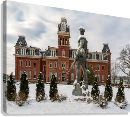 Mountaineer statue against Woodburn Hall  Canvas Print