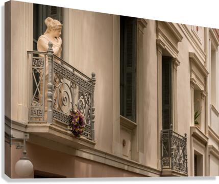 Statue on balcony in Plaka in Athens  Canvas Print
