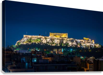 Acropolis hill rises above Athens apartments  Canvas Print