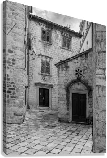 Narrow streets in Kotor in black and white  Canvas Print