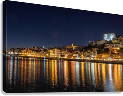 Night city skyline of Porto in Portugal   Canvas Print