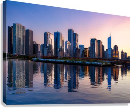 Chicago Skyline at sunset from Navy Pier  Impression sur toile