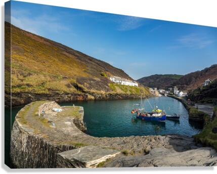 Fishing boats in harbor of Boscastle Cornwall  Canvas Print