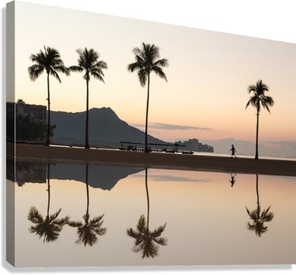 Sunrise over ocean with palm trees Canvas Print
