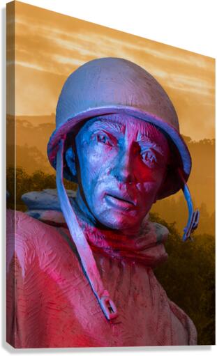 Close up of head of soldier statue in jungle  Canvas Print