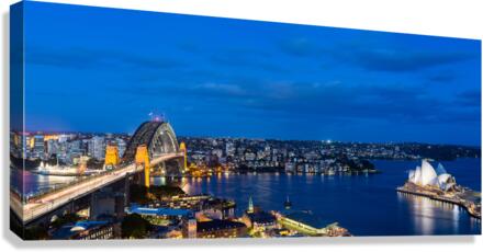 Dramatic panoramic night photo Sydney harbor  Impression sur toile