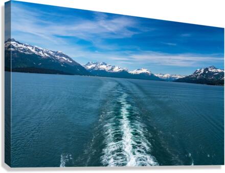 Cruise boat wake leaving town of Valdez in Alaska  Canvas Print