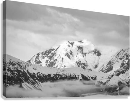 Black and white view of the mountains above Hubbard Glacier  Canvas Print