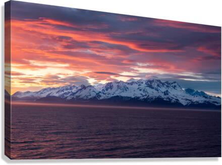 Sunset by Mt Fairweather and the Glacier Bay National Park in Al  Canvas Print