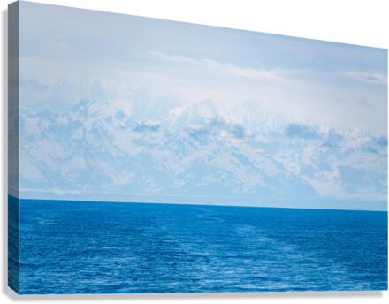 High mountains around Yakutat in mist as ship sails from Hubbard  Impression sur toile