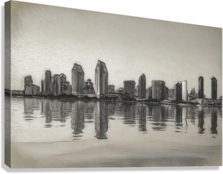 Charcoal San Diego Skyline at sunset from Coronado  Impression sur toile