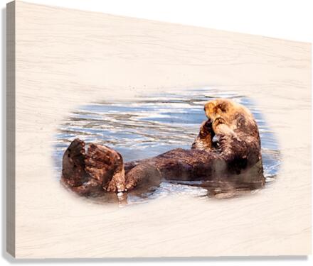 Digital watercolor of Sea Otter floating in the sea  Impression sur toile