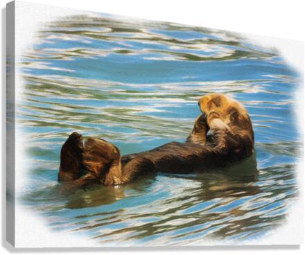 Digital pastel of Sea Otter floating in the sea  Canvas Print
